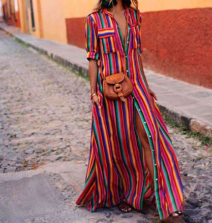 WOLFF - Striped casual long maxi dress