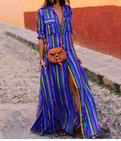WOLFF - Striped casual long maxi dress